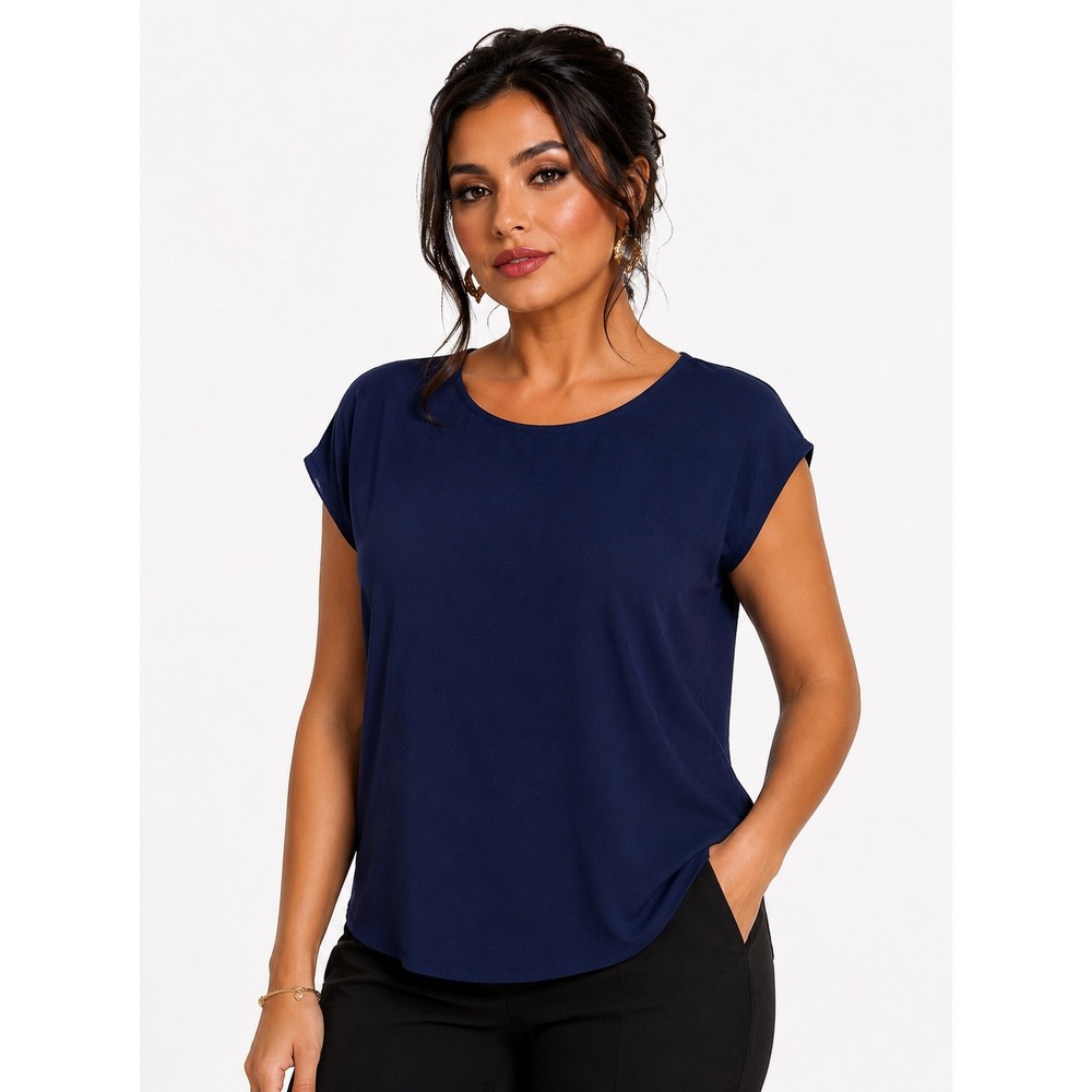 Montgomery Post Cheryl Airette Blouse Navy Blue Cap Sleeve XL New